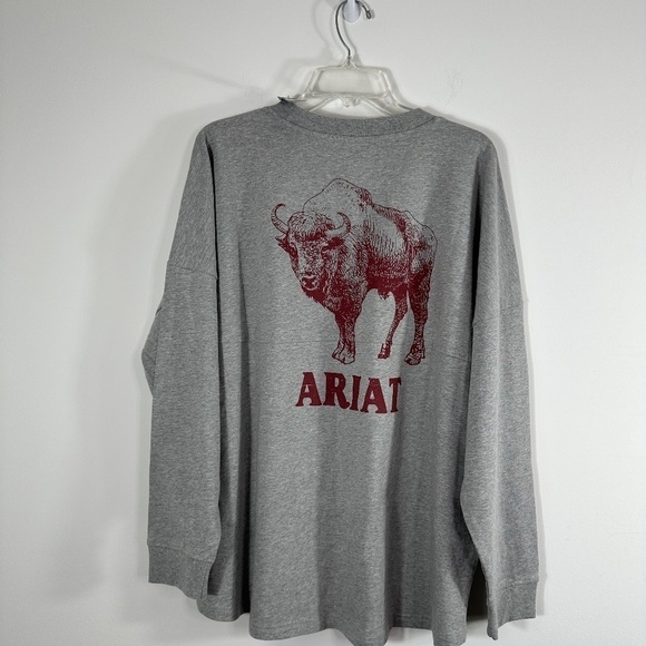 NWT ARIAT True West Oversized Long Sleeve Tee Women's Size 1X Heather Grey - Picture 1 of 10